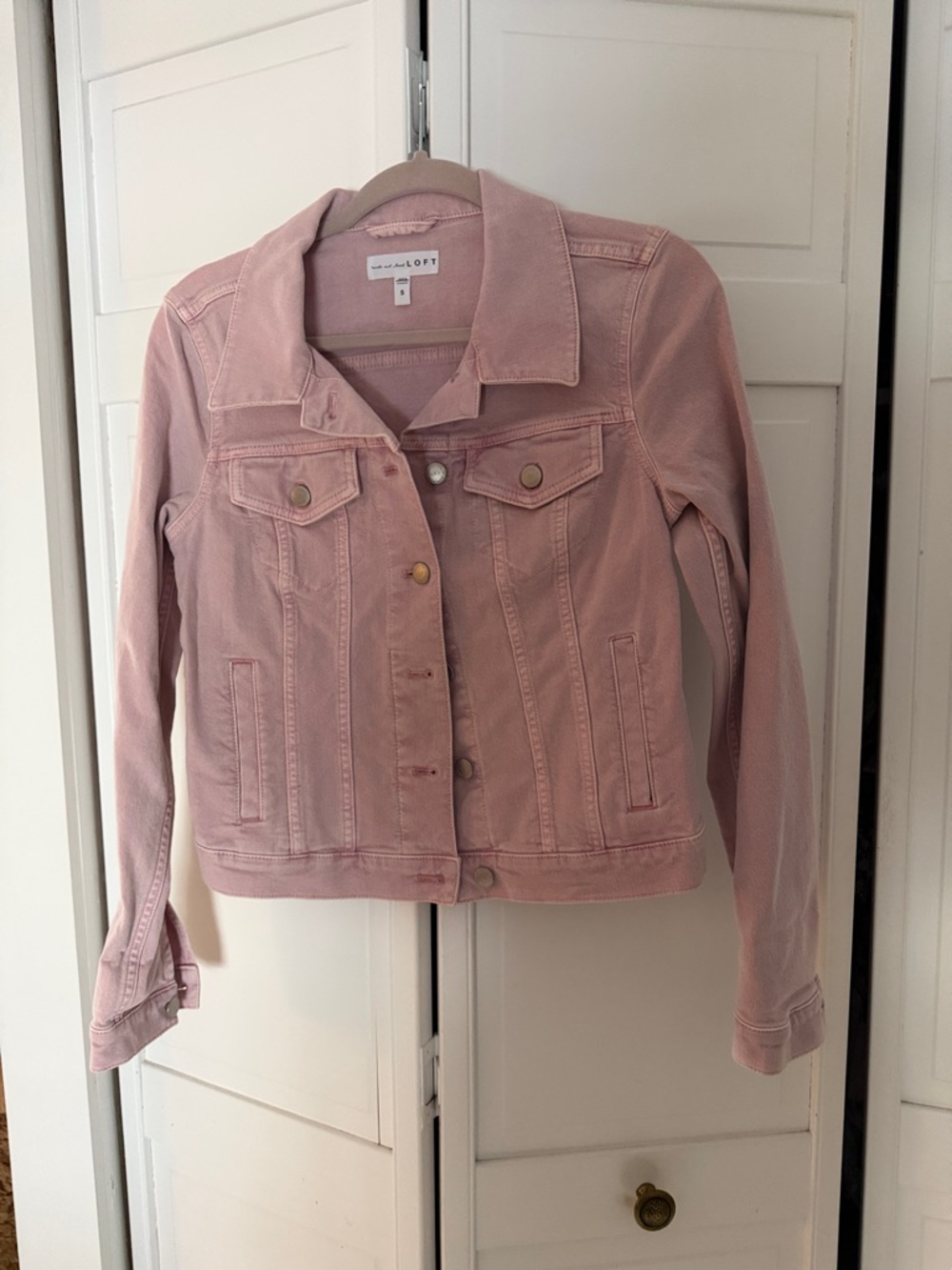 LOFT Pink Denim Jacket with Button Front